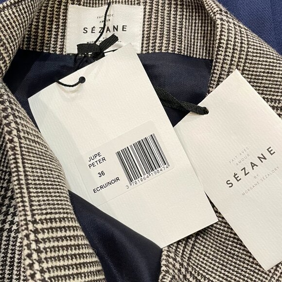 Last Chance! New Sézane Peter Plaid Wool Blend Wrap Mini Skirt Black Ecru 36, S - Picture 5 of 7